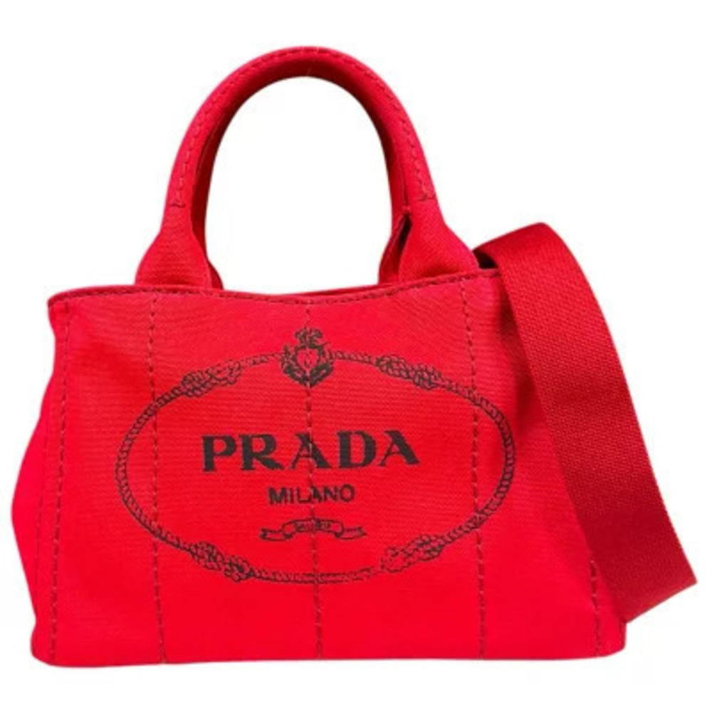Prada Canapa Tote Shoulder Bag Canvas Red